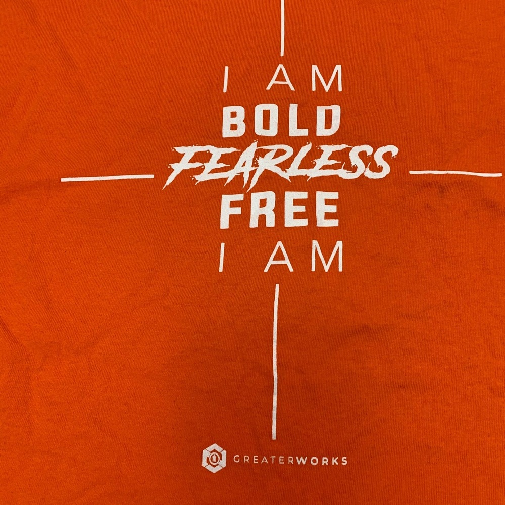 Gildan Greater Works I Am Bold Fearless Free Graphic Tee Orange Large